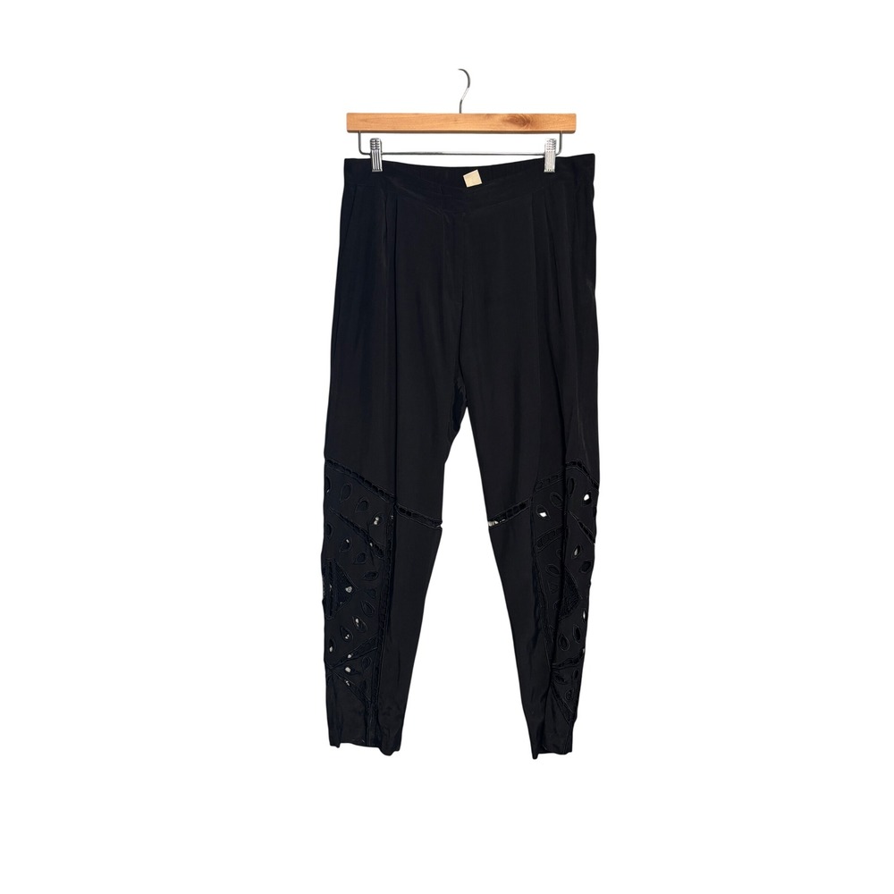 Anthropologie Andree Delair Tapered Pants 6 Black Eyelet Boho Contemporary